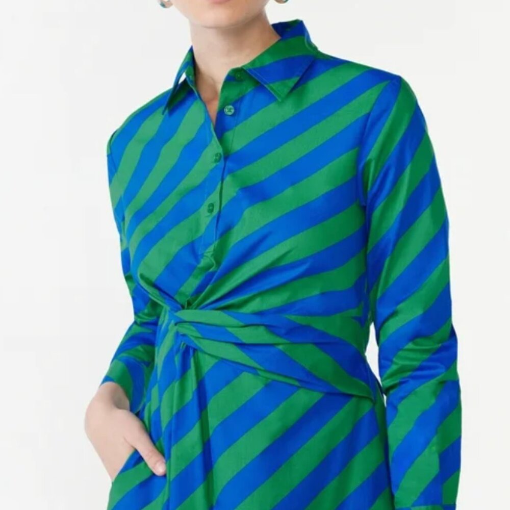 Scoop Womens Size XXL Side Knot Midi Dress Diagonal Stripe Blue/Green